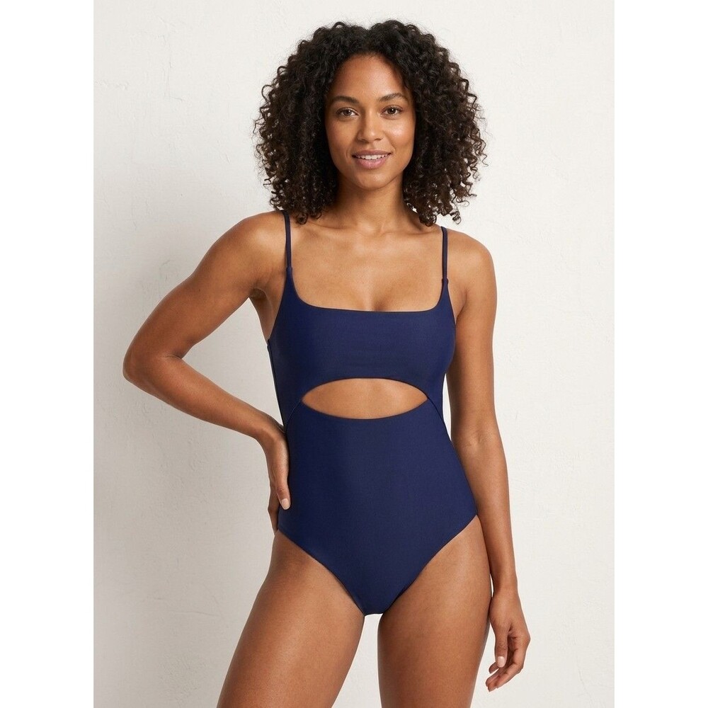 NWT Quince Italian Swim Scoop Neck Cutout One Piece Swimsuit Navy Blue Size M